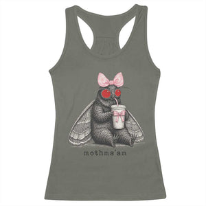 Funny Mothman Mothma'am Cute Pink Bow Coquette Racerback Tank Top