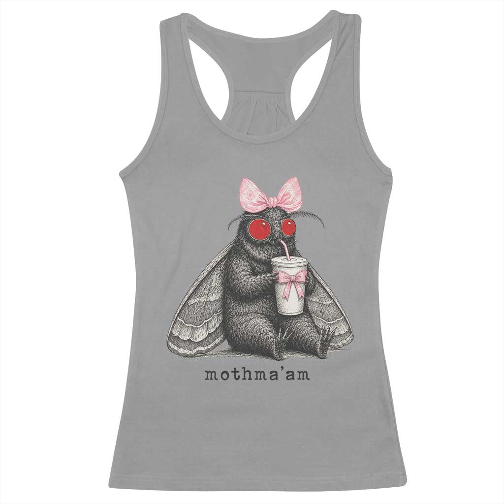 Funny Mothman Mothma'am Cute Pink Bow Coquette Racerback Tank Top
