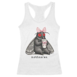 Funny Mothman Mothma'am Cute Pink Bow Coquette Racerback Tank Top