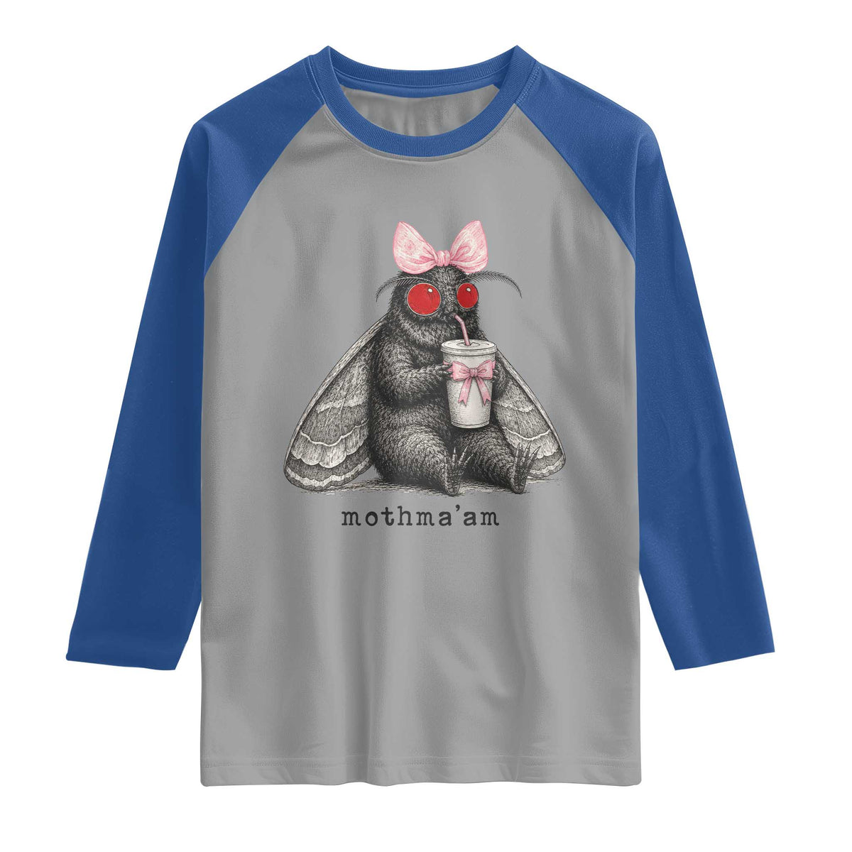 Funny Mothman Mothma'am Cute Pink Bow Coquette Raglan Shirt