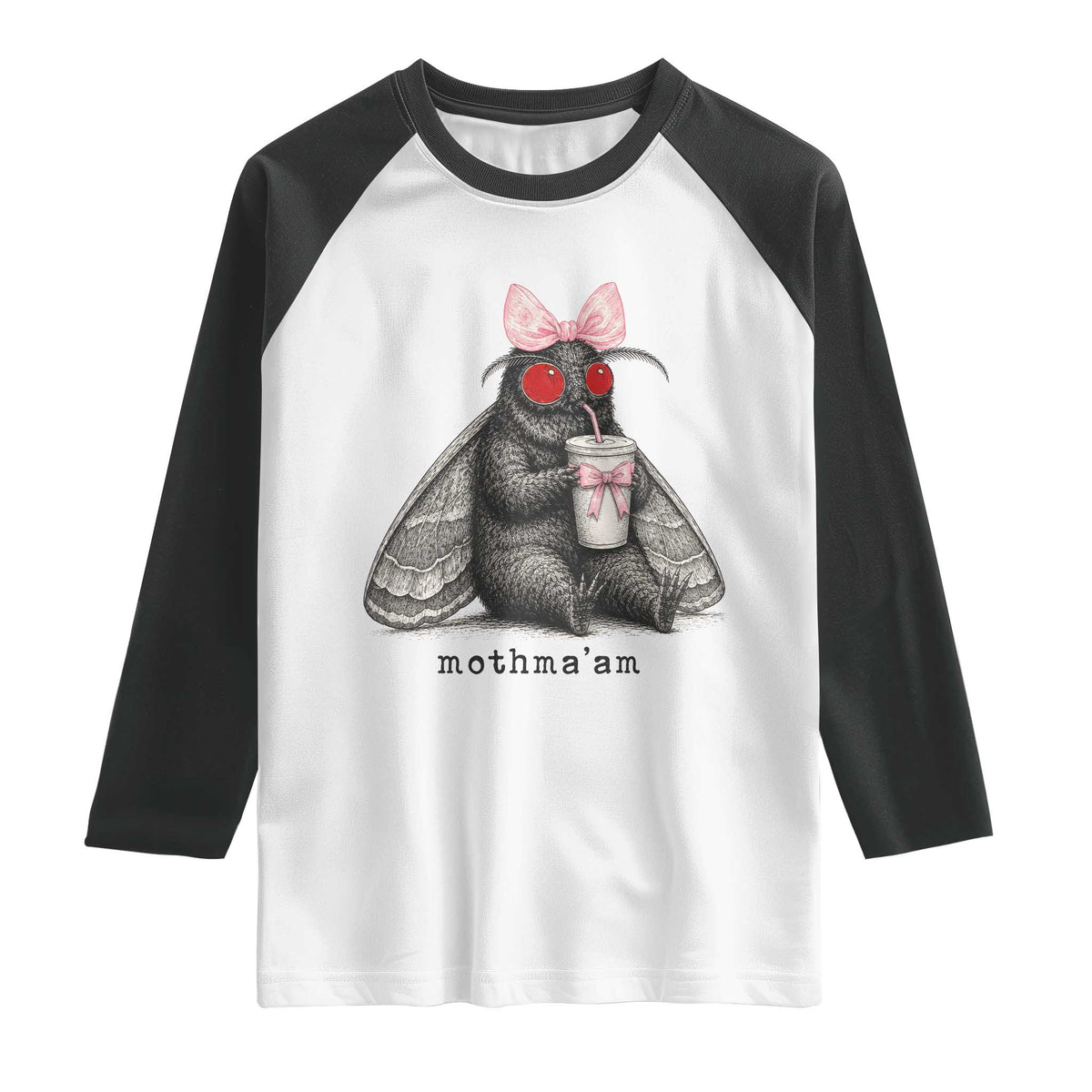 Funny Mothman Mothma'am Cute Pink Bow Coquette Raglan Shirt