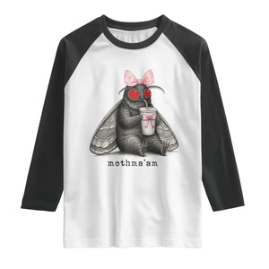 Funny Mothman Mothma'am Cute Pink Bow Coquette Raglan Shirt