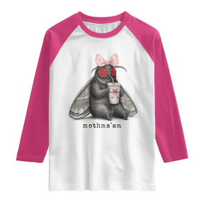 Funny Mothman Mothma'am Cute Pink Bow Coquette Raglan Shirt