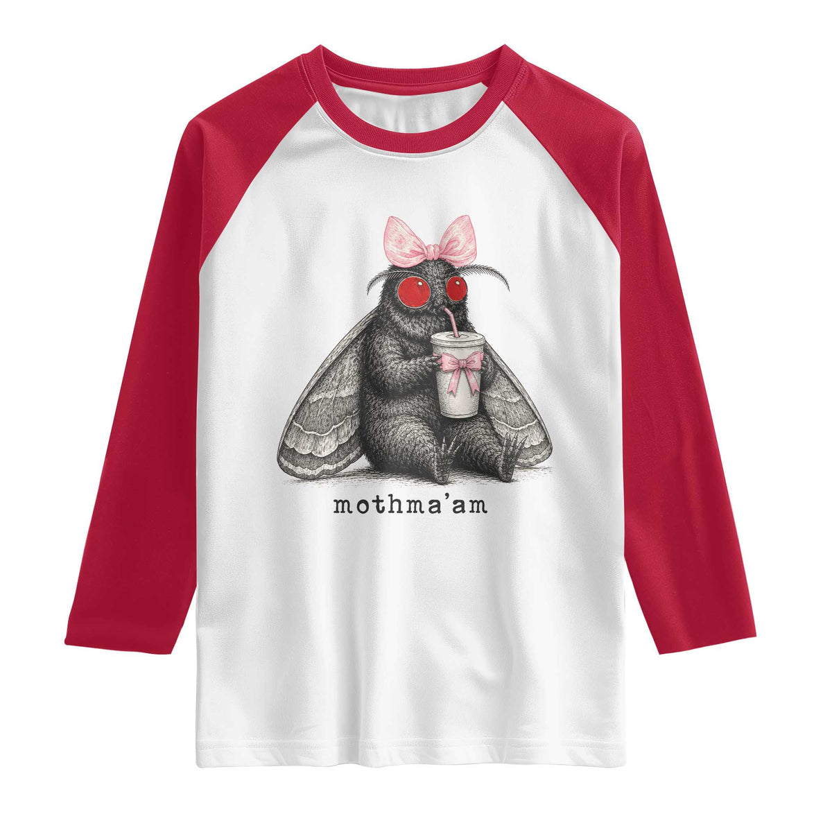 Funny Mothman Mothma'am Cute Pink Bow Coquette Raglan Shirt