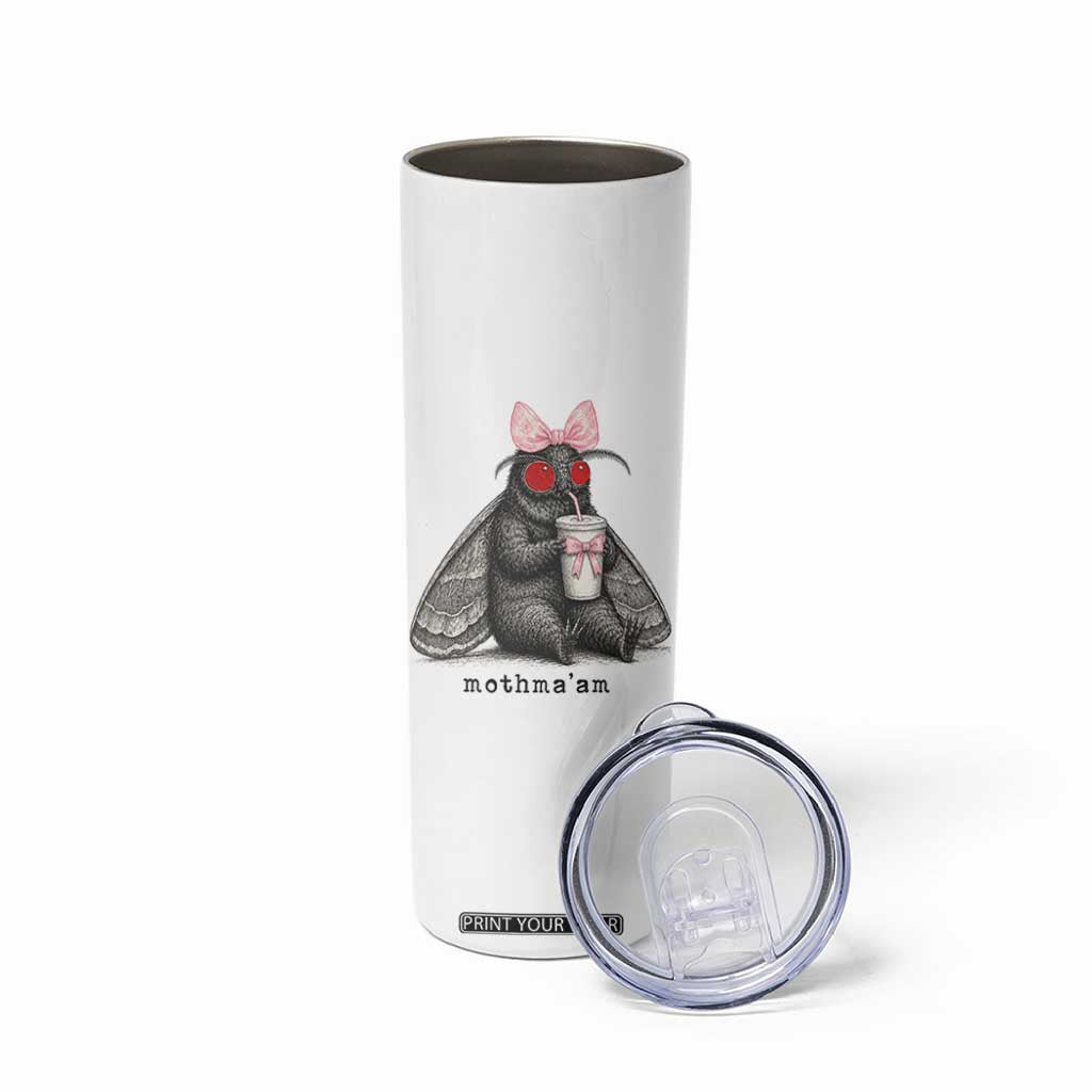 Funny Mothman Mothma'am Cute Pink Bow Coquette Skinny Tumbler