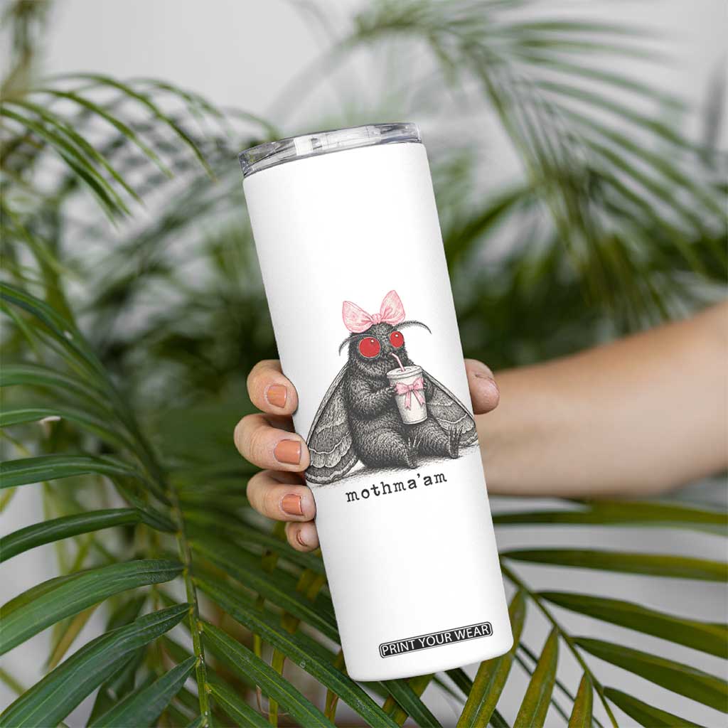 Funny Mothman Mothma'am Cute Pink Bow Coquette Skinny Tumbler