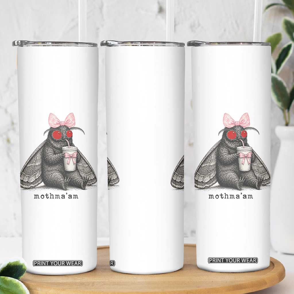 Funny Mothman Mothma'am Cute Pink Bow Coquette Skinny Tumbler