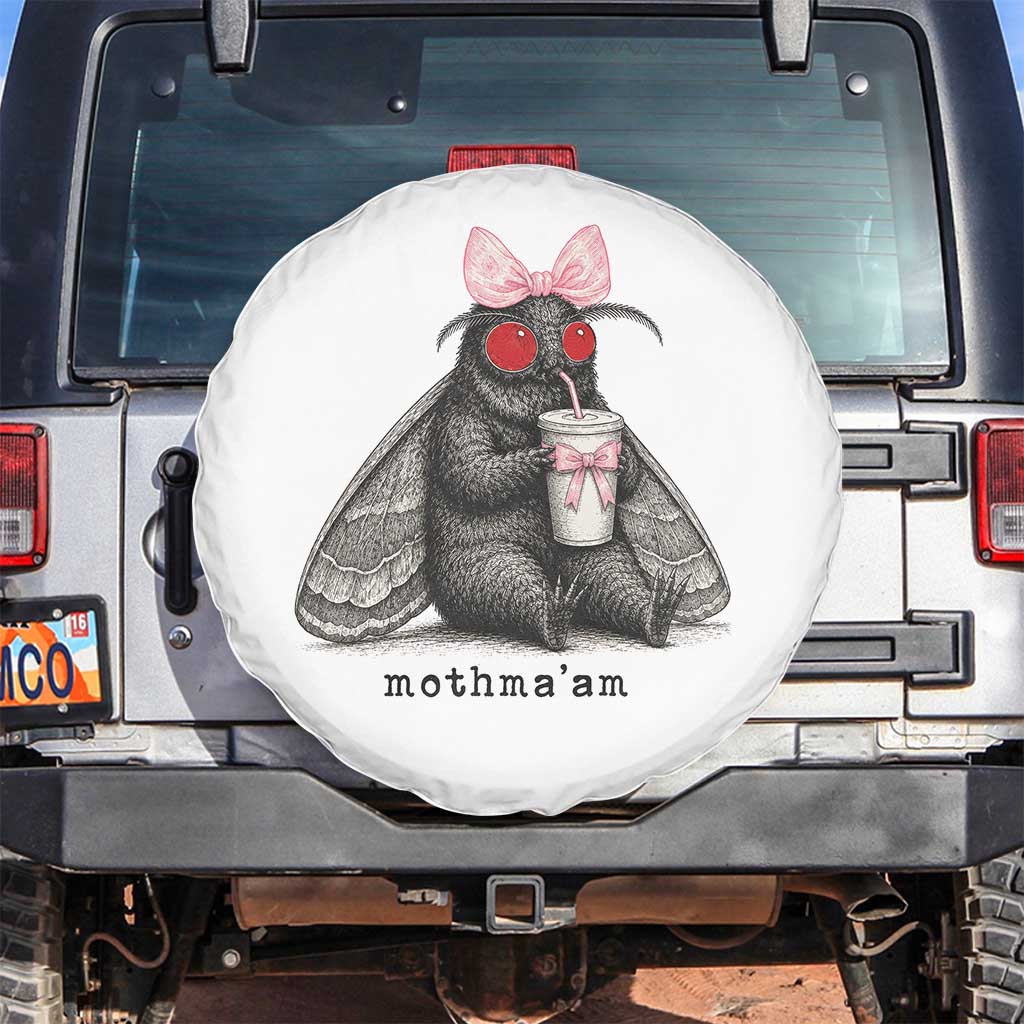 Funny Mothman Mothma'am Cute Pink Bow Coquette Spare Tire Cover TS11 No hole White Print Your Wear