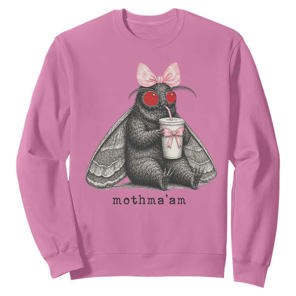 Funny Mothman Mothma'am Cute Pink Bow Coquette Sweatshirt