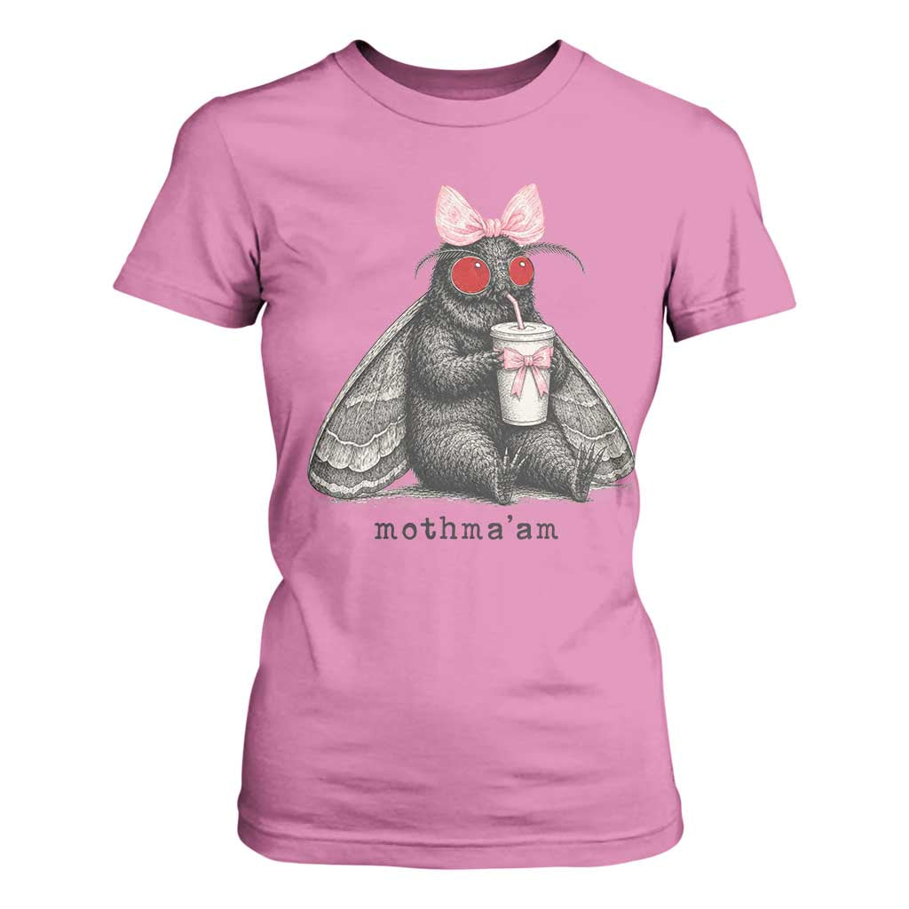 Funny Mothman Mothma'am Cute Pink Bow Coquette T Shirt For Women