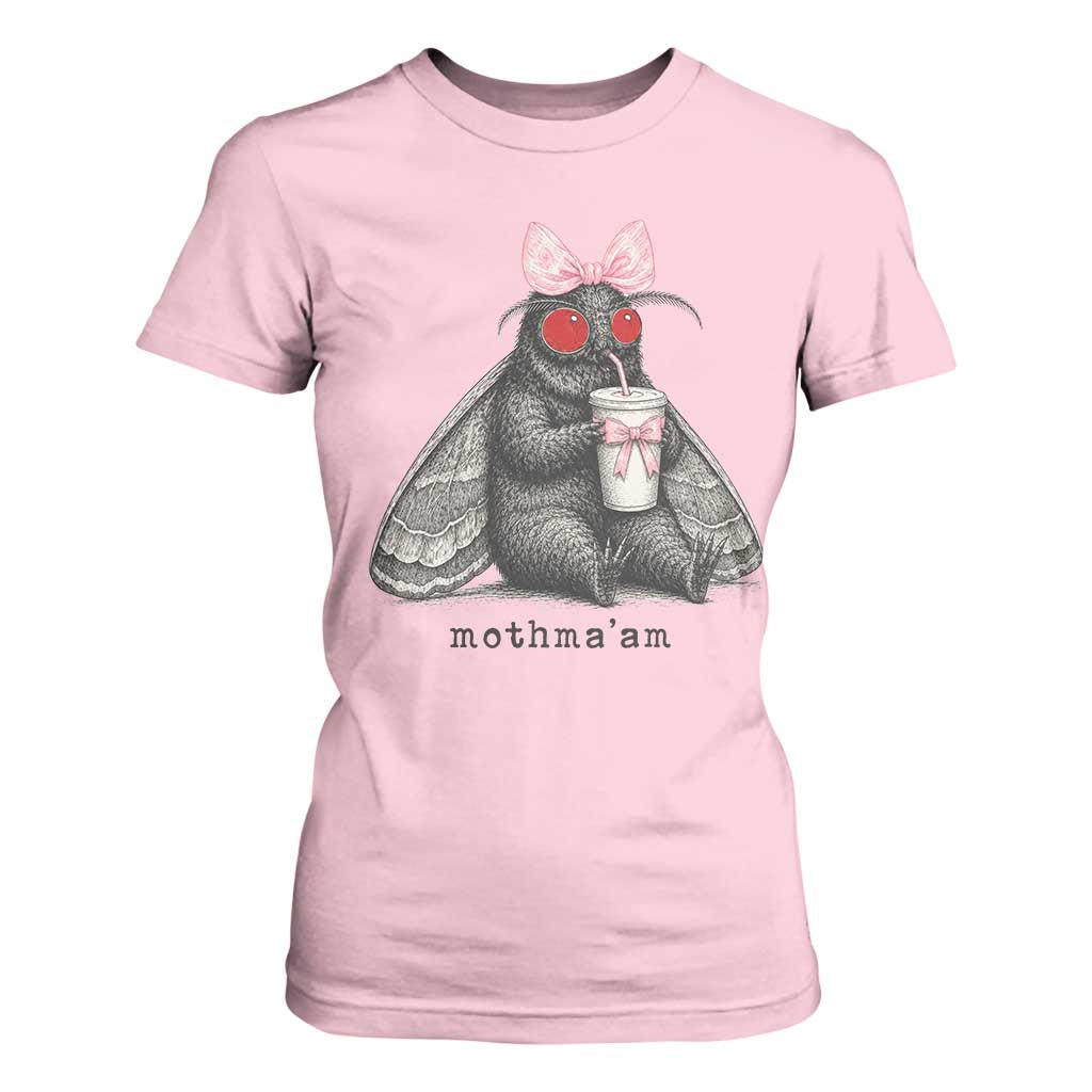 Funny Mothman Mothma'am Cute Pink Bow Coquette T Shirt For Women