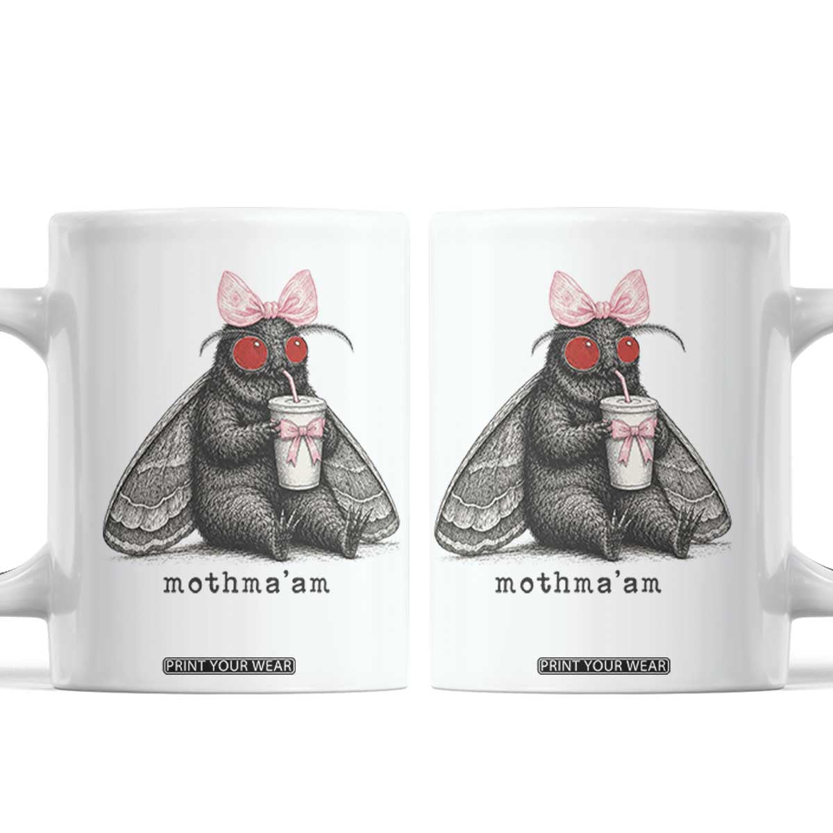 Funny Mothman Mothma'am Cute Pink Bow Coquette Coffee Mug