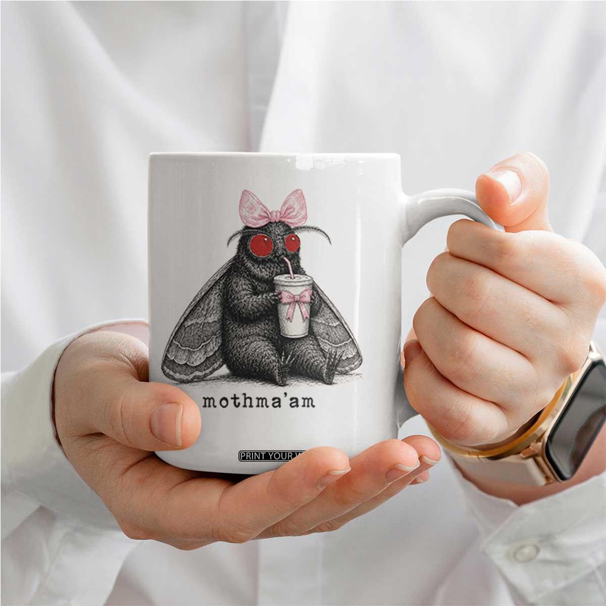 Funny Mothman Mothma'am Cute Pink Bow Coquette Coffee Mug