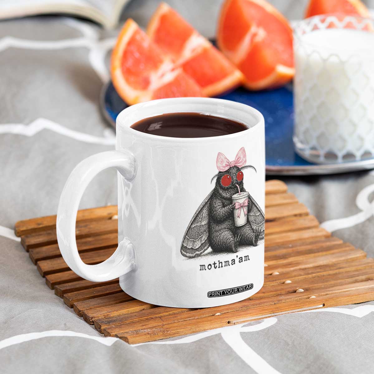 Funny Mothman Mothma'am Cute Pink Bow Coquette Coffee Mug