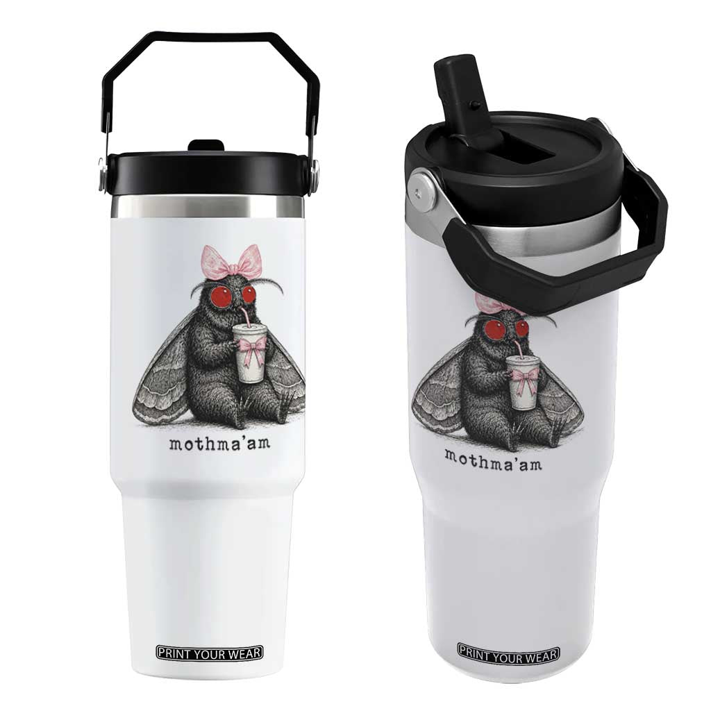 Funny Mothman Mothma'am Cute Pink Bow Coquette Flip Straw Tumbler