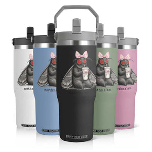 Funny Mothman Mothma'am Cute Pink Bow Coquette Flip Straw Tumbler