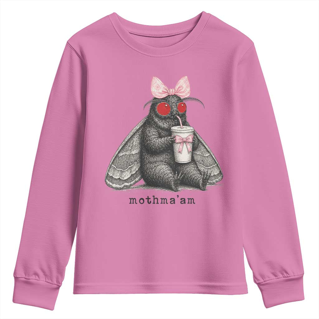 Funny Mothman Mothma'am Cute Pink Bow Coquette Youth Sweatshirt