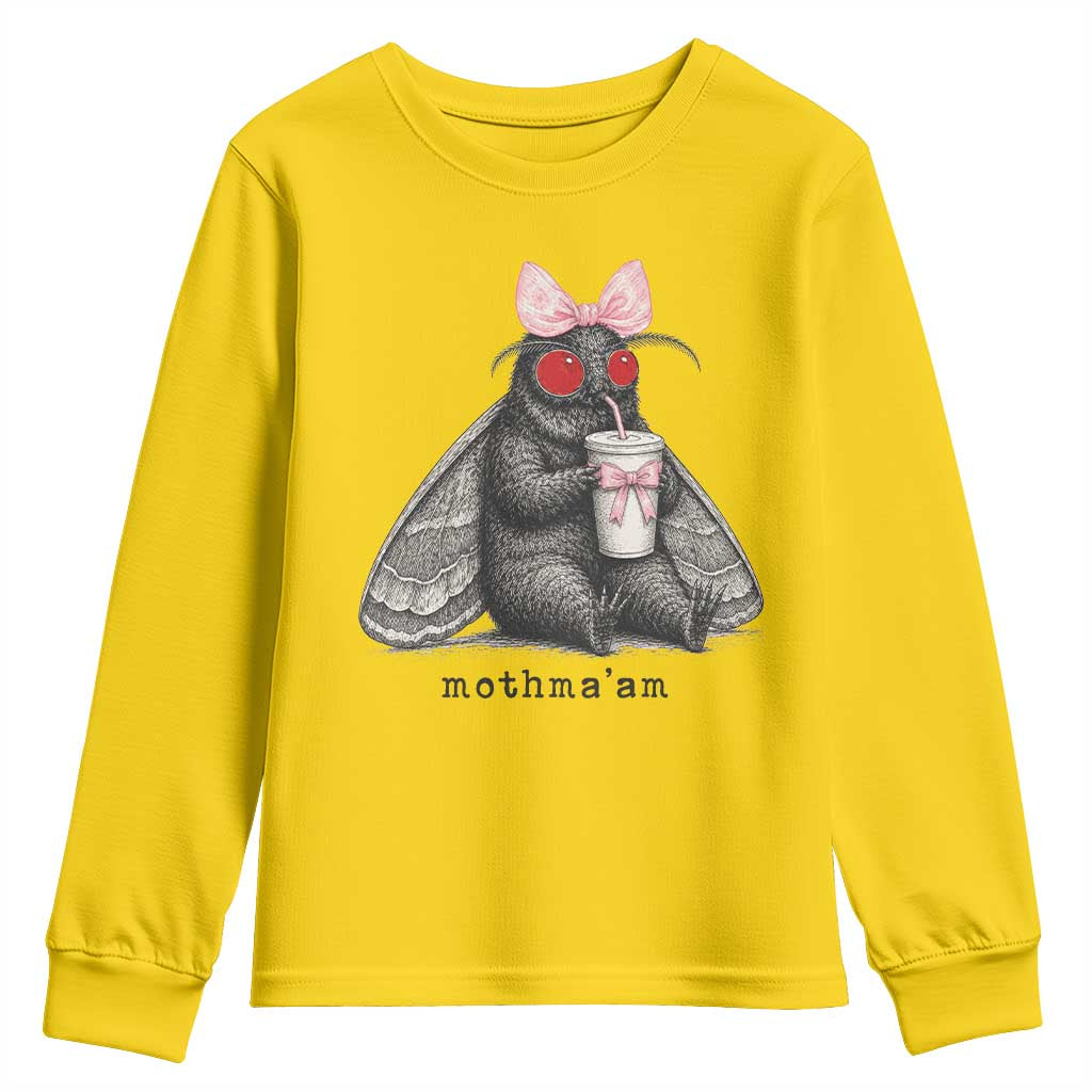 Funny Mothman Mothma'am Cute Pink Bow Coquette Youth Sweatshirt