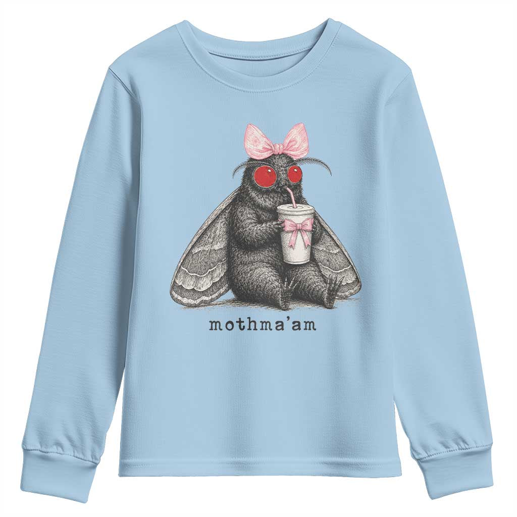 Funny Mothman Mothma'am Cute Pink Bow Coquette Youth Sweatshirt