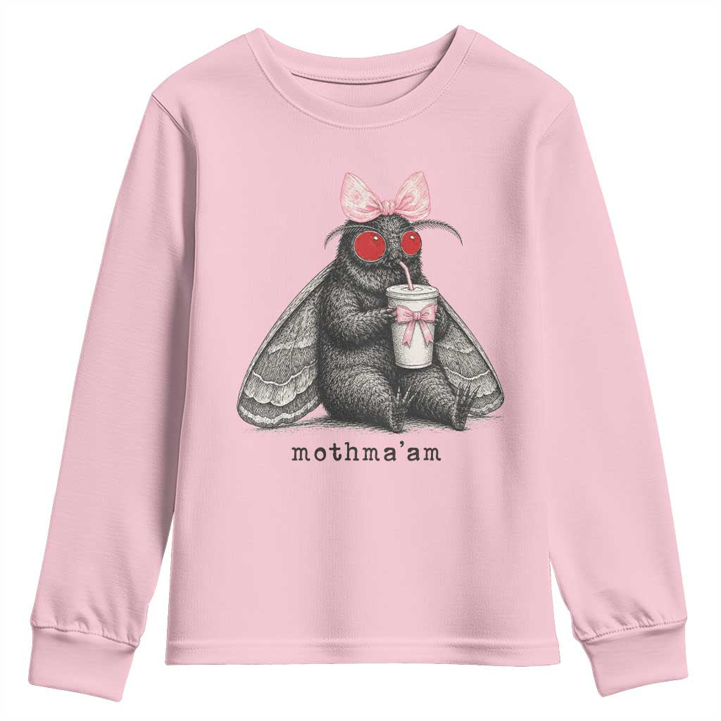 Funny Mothman Mothma'am Cute Pink Bow Coquette Youth Sweatshirt