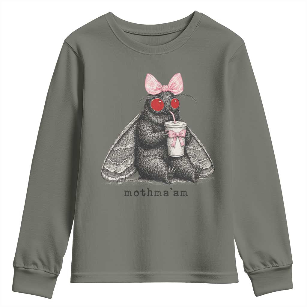 Funny Mothman Mothma'am Cute Pink Bow Coquette Youth Sweatshirt