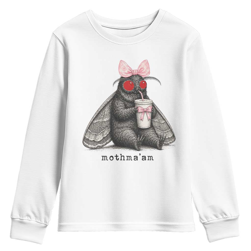 Funny Mothman Mothma'am Cute Pink Bow Coquette Youth Sweatshirt