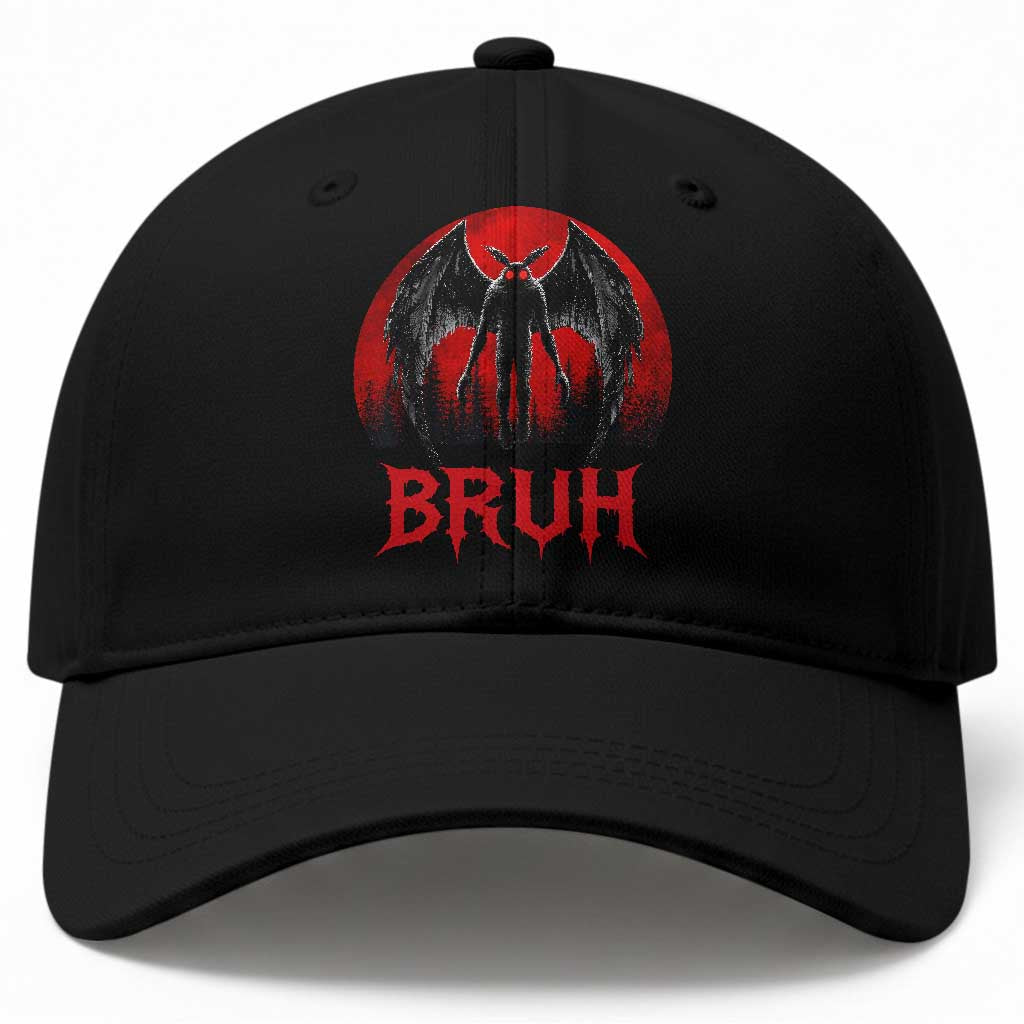 Funny Bruh Mothman Baseball Cap Cryptozoology Cryptid Humor Weirdcore Horror Moon