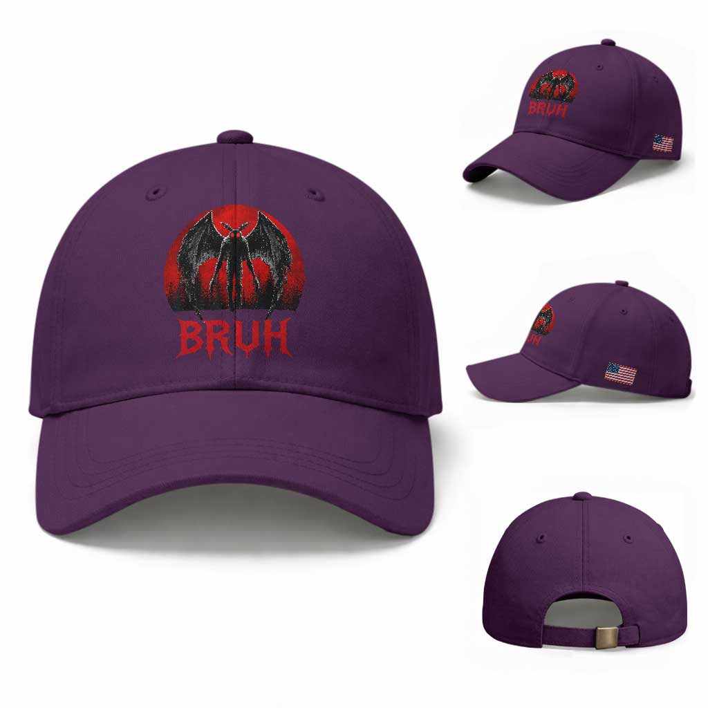 Funny Bruh Mothman Baseball Cap Cryptozoology Cryptid Humor Weirdcore Horror Moon