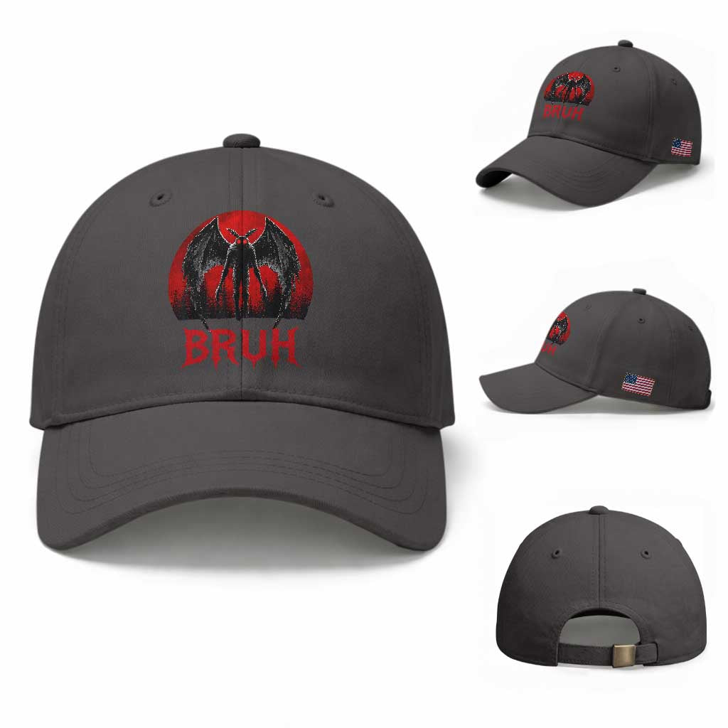 Funny Bruh Mothman Baseball Cap Cryptozoology Cryptid Humor Weirdcore Horror Moon