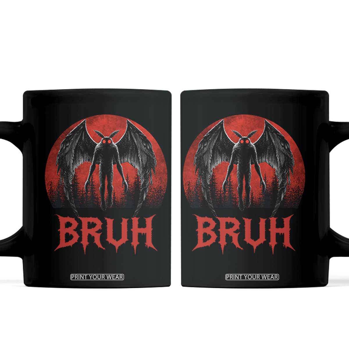 Funny Bruh Mothman Coffee Mug Cryptozoology Cryptid Humor Weirdcore Horror Moon