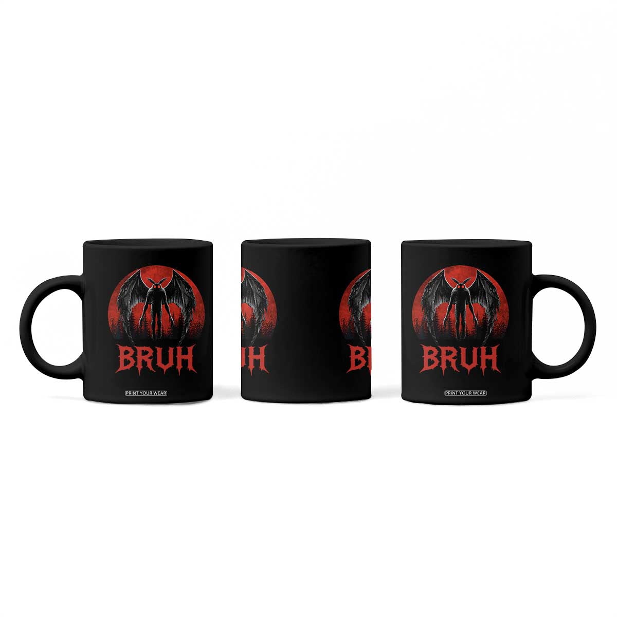 Funny Bruh Mothman Coffee Mug Cryptozoology Cryptid Humor Weirdcore Horror Moon