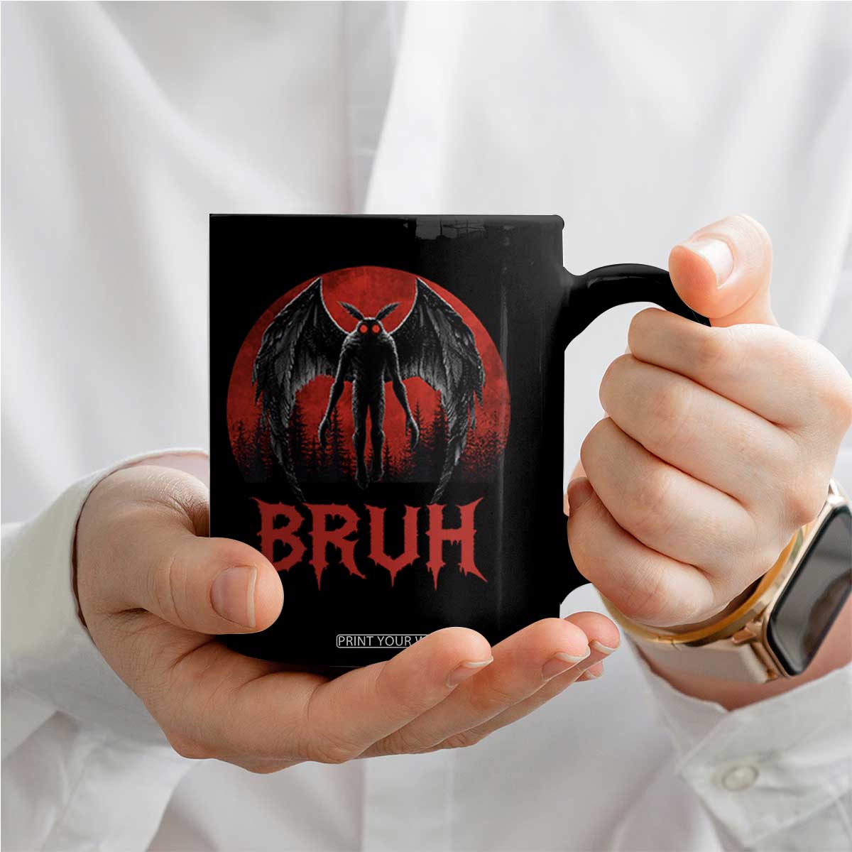 Funny Bruh Mothman Coffee Mug Cryptozoology Cryptid Humor Weirdcore Horror Moon