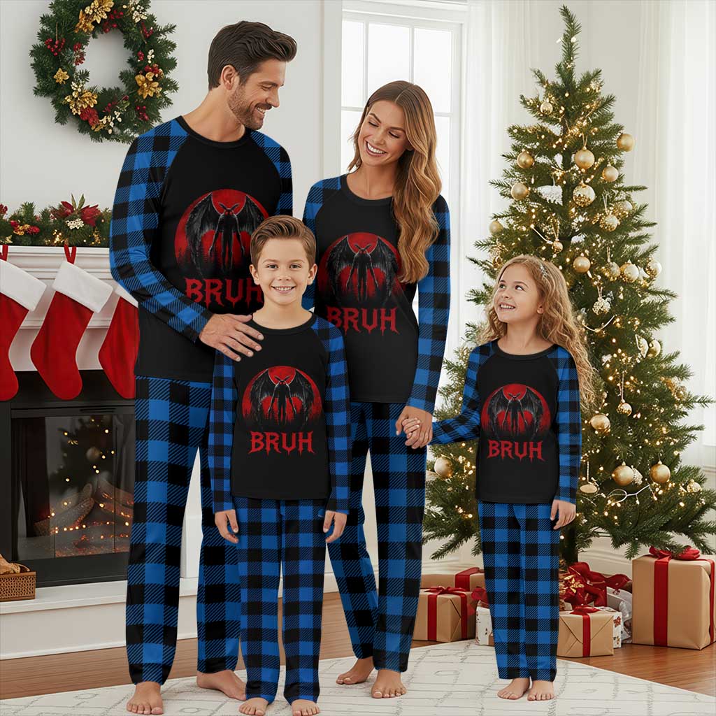 Funny Bruh Mothman Plaid Pajama Set Cryptozoology Cryptid Humor Weirdcore Horror Moon