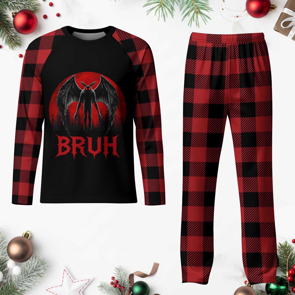 Funny Bruh Mothman Plaid Pajama Set Cryptozoology Cryptid Humor Weirdcore Horror Moon TS11 Buffalo Plaid Print Your Wear