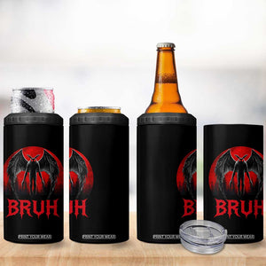Funny Bruh Mothman 4 in 1 Can Cooler Tumbler Cryptozoology Cryptid Humor Weirdcore Horror Moon