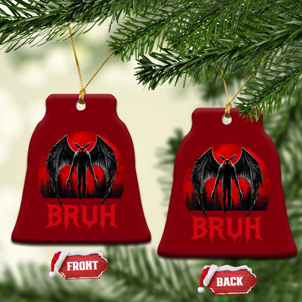 Funny Bruh Mothman Ceramic Ornament Cryptozoology Cryptid Humor Weirdcore Horror Moon