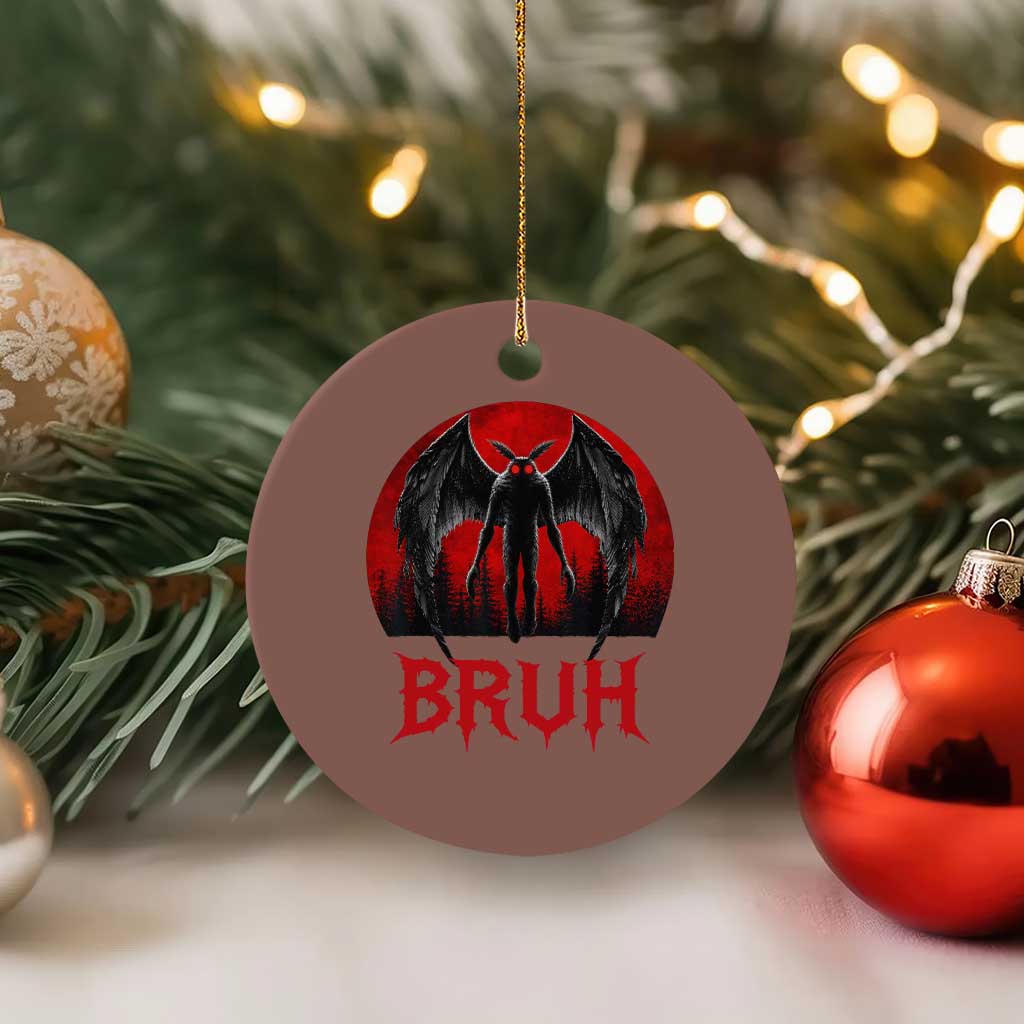 Funny Bruh Mothman Ceramic Ornament Cryptozoology Cryptid Humor Weirdcore Horror Moon