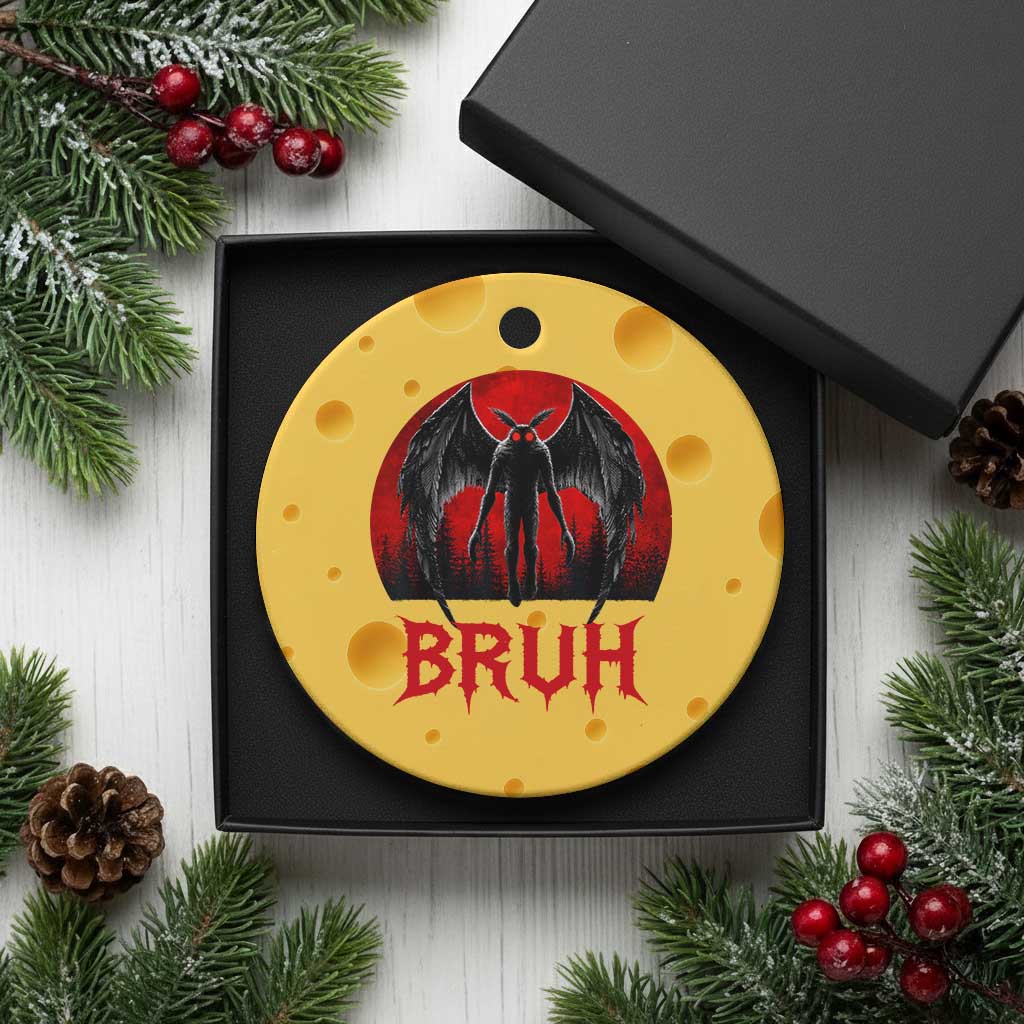 Funny Bruh Mothman Ceramic Ornament Cryptozoology Cryptid Humor Weirdcore Horror Moon