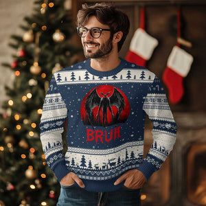 Funny Bruh Mothman Ugly Christmas Sweater Cryptozoology Cryptid Humor Weirdcore Horror Moon
