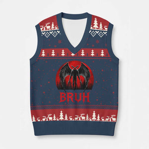 Funny Bruh Mothman V-Neck Knit Sweater Vest Cryptozoology Cryptid Humor Weirdcore Horror Moon