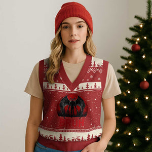 Funny Bruh Mothman V-Neck Knit Sweater Vest Cryptozoology Cryptid Humor Weirdcore Horror Moon