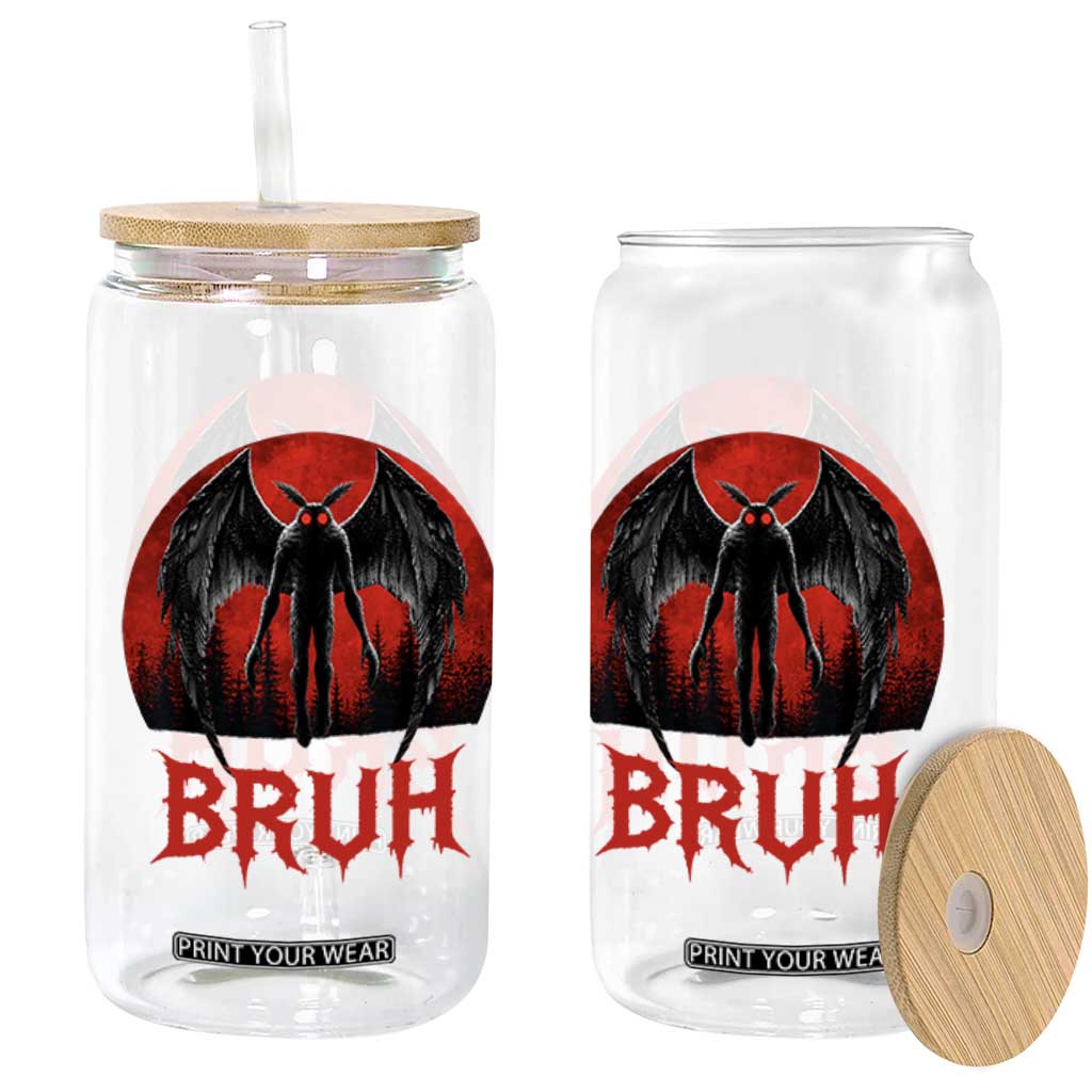 Funny Bruh Mothman Glass Can Cryptozoology Cryptid Humor Weirdcore Horror Moon