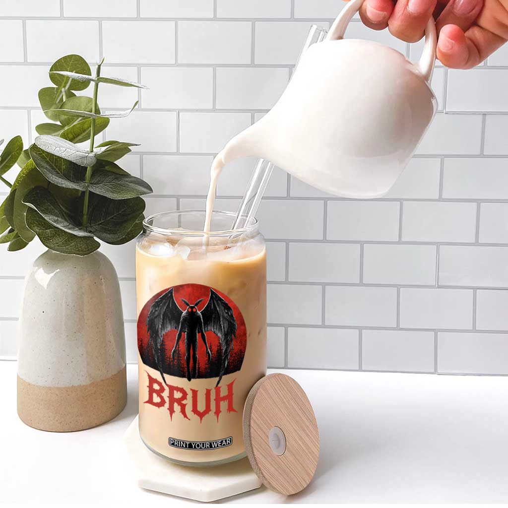 Funny Bruh Mothman Glass Can Cryptozoology Cryptid Humor Weirdcore Horror Moon