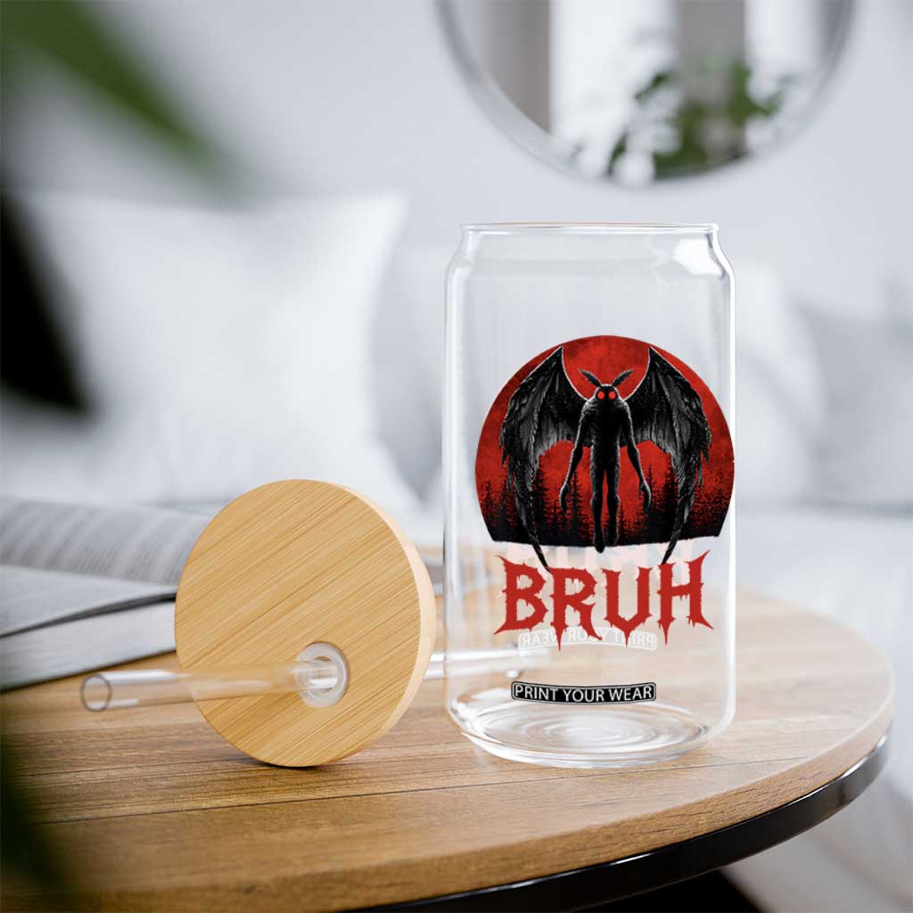 Funny Bruh Mothman Glass Can Cryptozoology Cryptid Humor Weirdcore Horror Moon