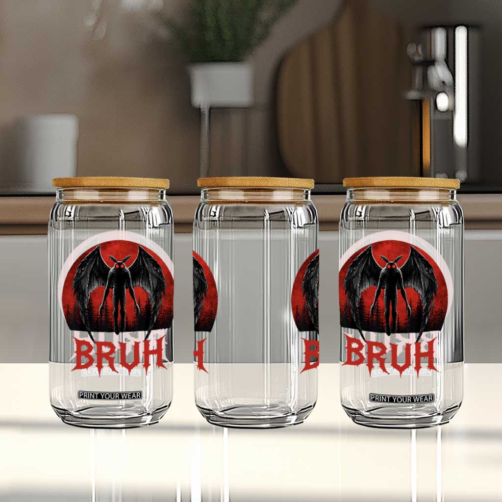 Funny Bruh Mothman Glass Can Cryptozoology Cryptid Humor Weirdcore Horror Moon