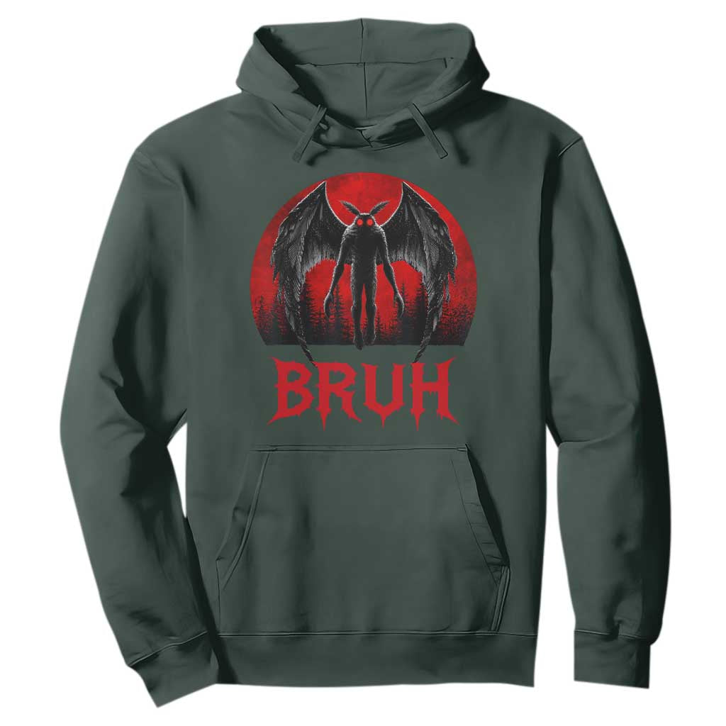Funny Bruh Mothman Hoodie Cryptozoology Cryptid Humor Weirdcore Horror Moon