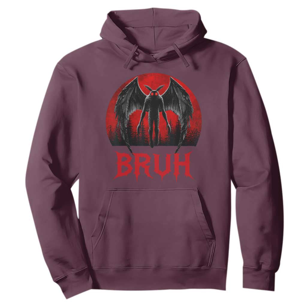 Funny Bruh Mothman Hoodie Cryptozoology Cryptid Humor Weirdcore Horror Moon