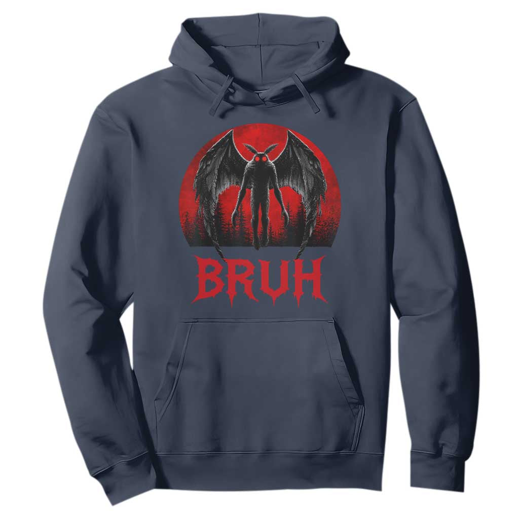 Funny Bruh Mothman Hoodie Cryptozoology Cryptid Humor Weirdcore Horror Moon