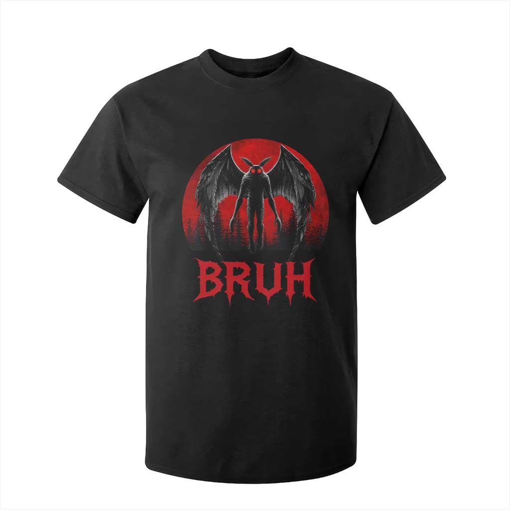 Funny Bruh Mothman T Shirt For Kid Cryptozoology Cryptid Humor Weirdcore Horror Moon
