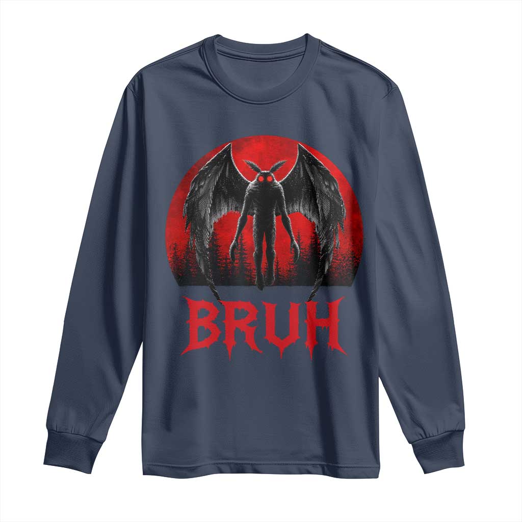 Funny Bruh Mothman Long Sleeve Shirt Cryptozoology Cryptid Humor Weirdcore Horror Moon